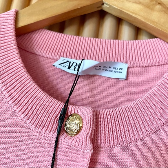 Zara gold button knit mini dress pink - Picture 9 of 12